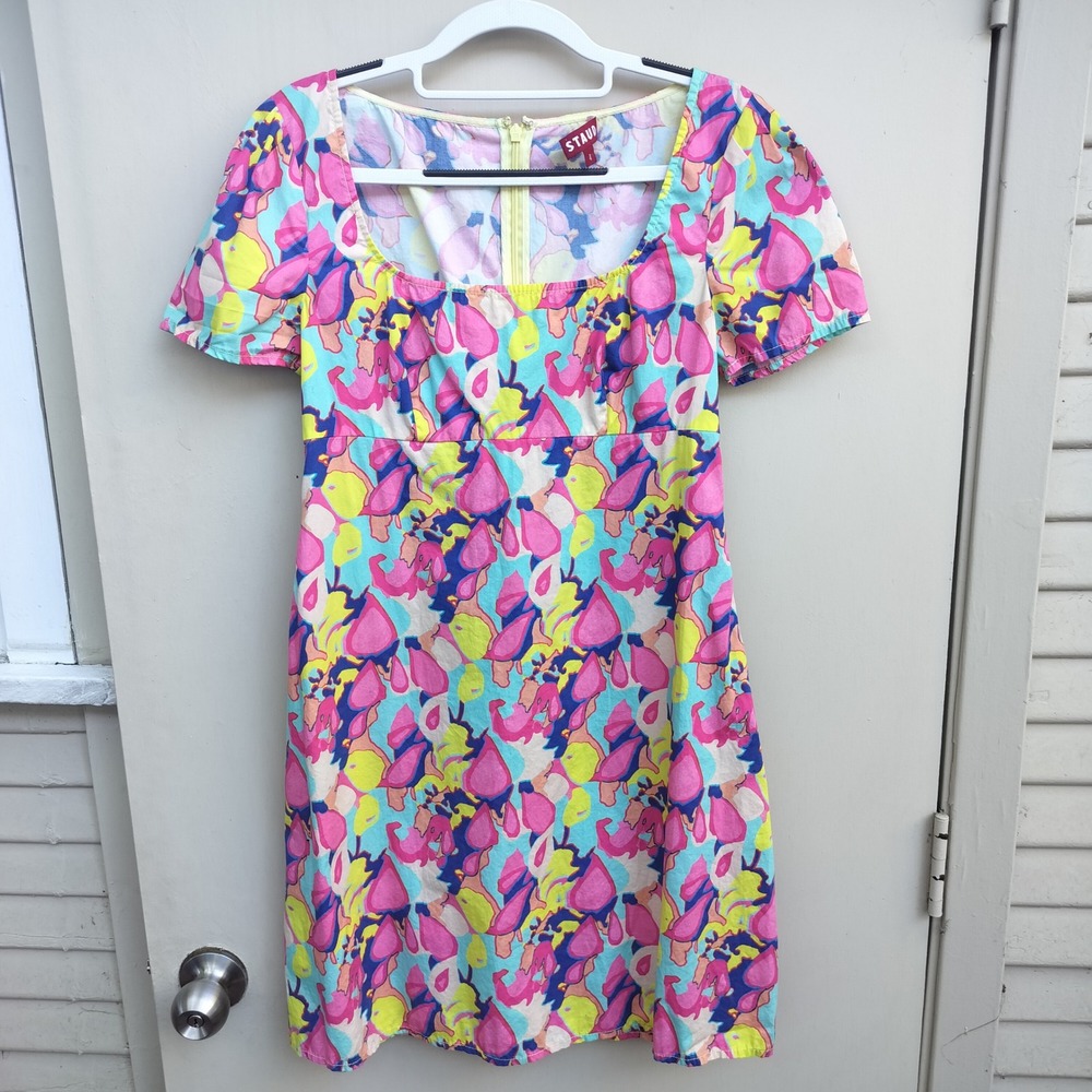 STAUD‎ Dress Multicolor Abstract Floral Print Short Sleeve Dress Size 4